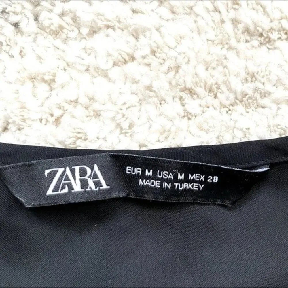 ZARA Classic Black Satin Midi Slip Dress Size M